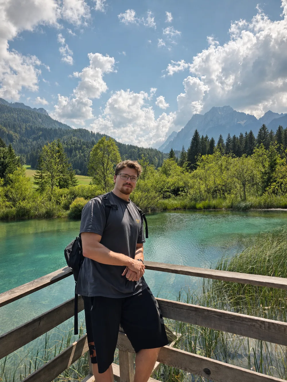 Jakub Brázda u alpského jezera